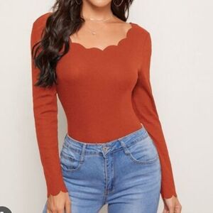 Scalloped Neck Rust Top